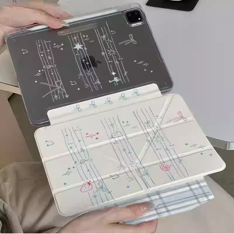 Kawaii Music Note Strawberry Table Case For iPad Pro 11 12.9 13 M2 M3 M4 M5 Shell 8.3 9.7 10.2 5/6/7/8/9/10/11th Air 4 5 6 Cover