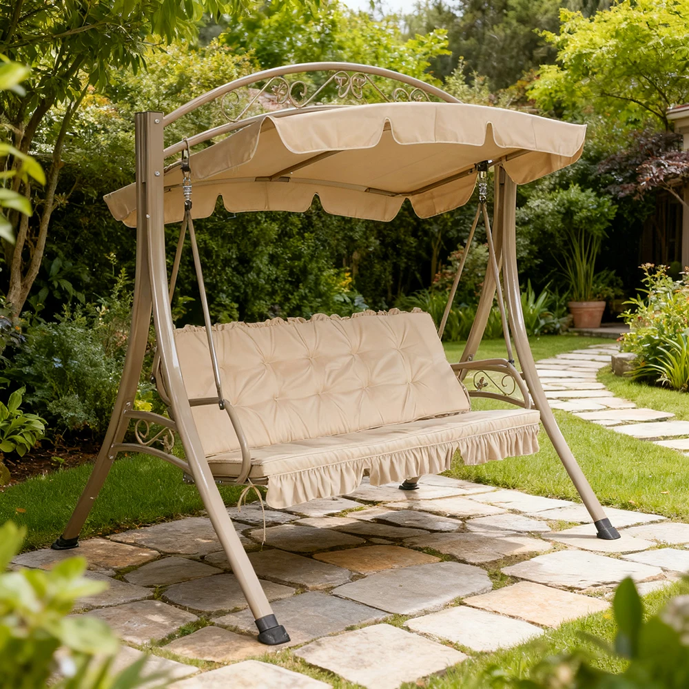 

Traditional Cushioned Patio Swings Hanging Chair 3 Person Outdoor Garden for Garden Courtyard
