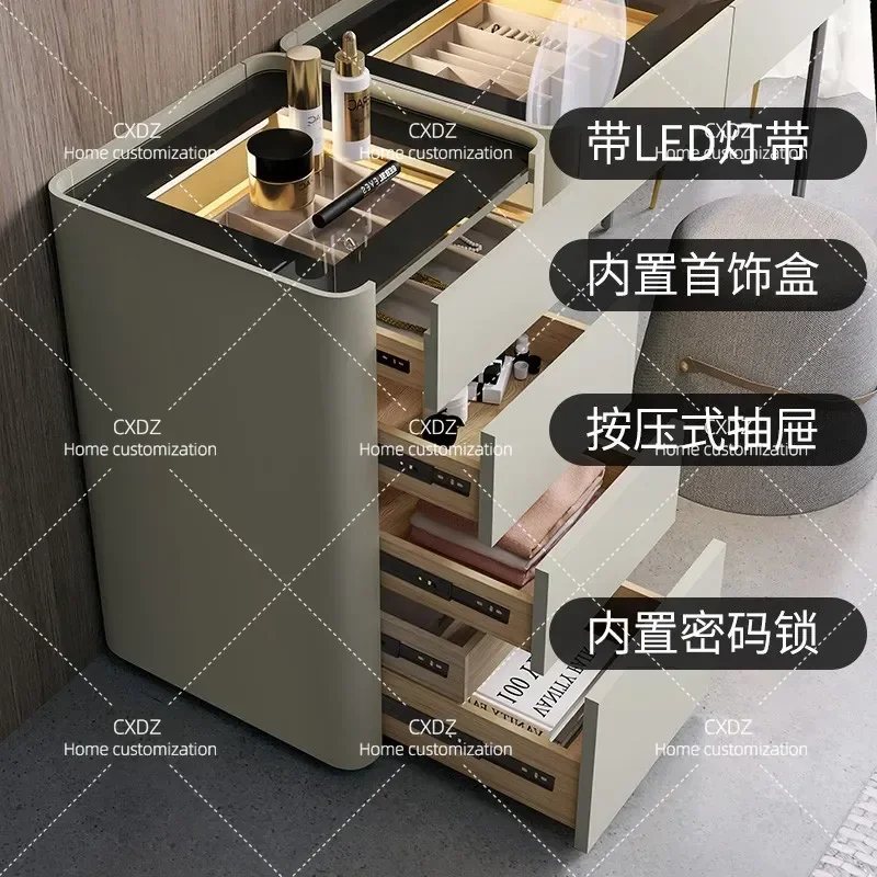 Italian Minimalist Dresser with Mirror Modern Bedroom Makeup Vanity Table Chest of Drawers with Lock Storage Cabinet