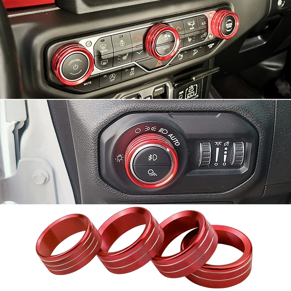 

Car Headlight Air Conditioner Knob Switch Button Decoration Ring for Jeep Wrangler JL Gladiator JT 2018-2024 Interior Accessory