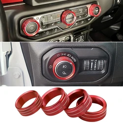 Car Headlight Air Conditioner Knob Switch Button Decoration Ring for Jeep Wrangler JL Gladiator JT 2018-2024 Interior Accessory