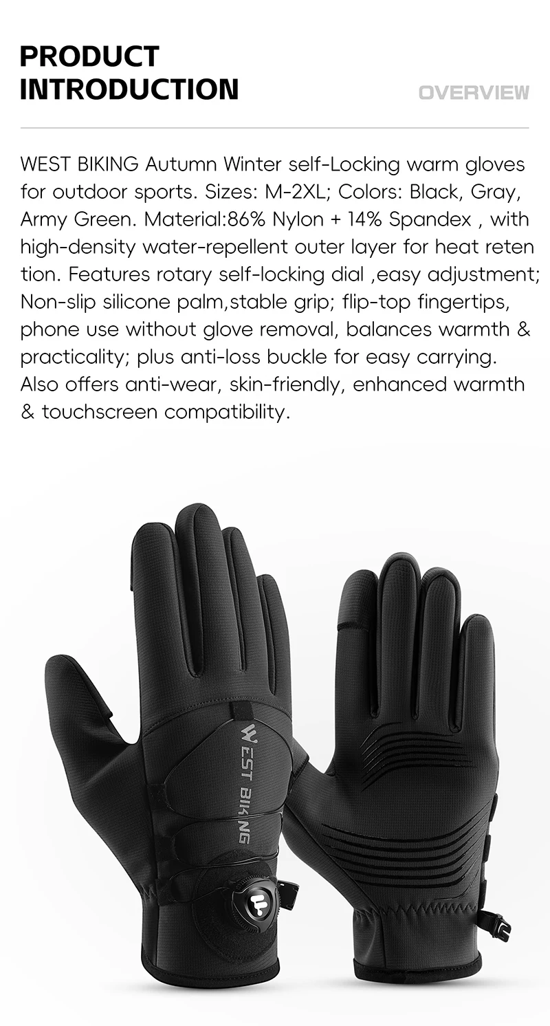 WEST BIKING Winter-Wärmehandschuhe für Herren, winddicht, mit Fleece, selbstverriegelndem Knopf, Touchscreen-fähig, rutschfest, für Mountainbike, Rennrad und Motorrad. – Detail 2