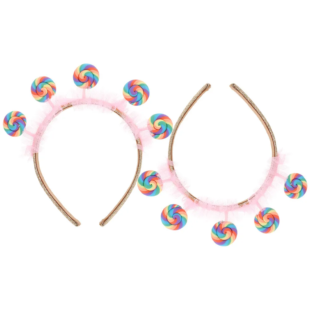 

2Pcs Cartoon Lollipop Headbands Pink Candy Hairband Cute Birthday Party Accessory Hoop for Daily Use