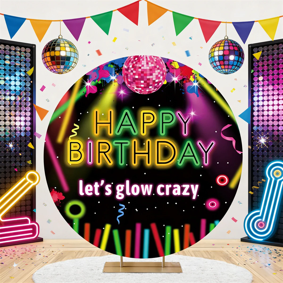 Back To 80's 90's Round Backdrop Cover Retro Disco Hip Hop Rock Music Graffiti Stage Adult Party Circle Photography Background