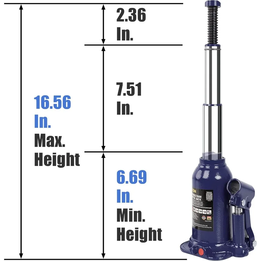 TCE Torin Welded Hydraulic Car Bottle Jack for Auto Repair and House Lift 4 Ton Double Ram