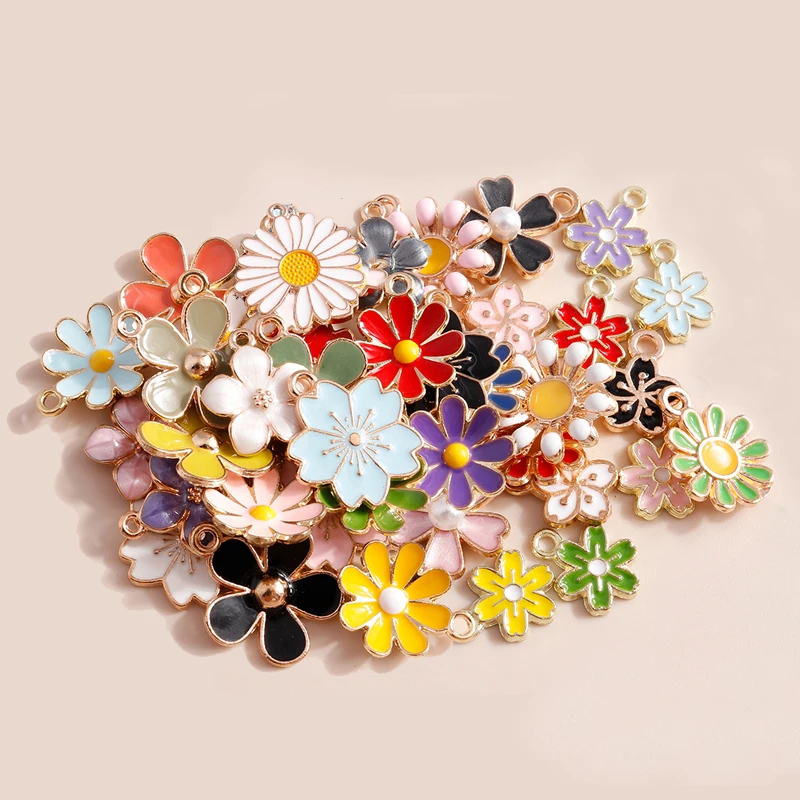 10pcs Cute Enamel Sakaru Daisy Flowers Charms Pendants for Necklace Bracelet Earring DIY Jewelry Making Accessories Findings