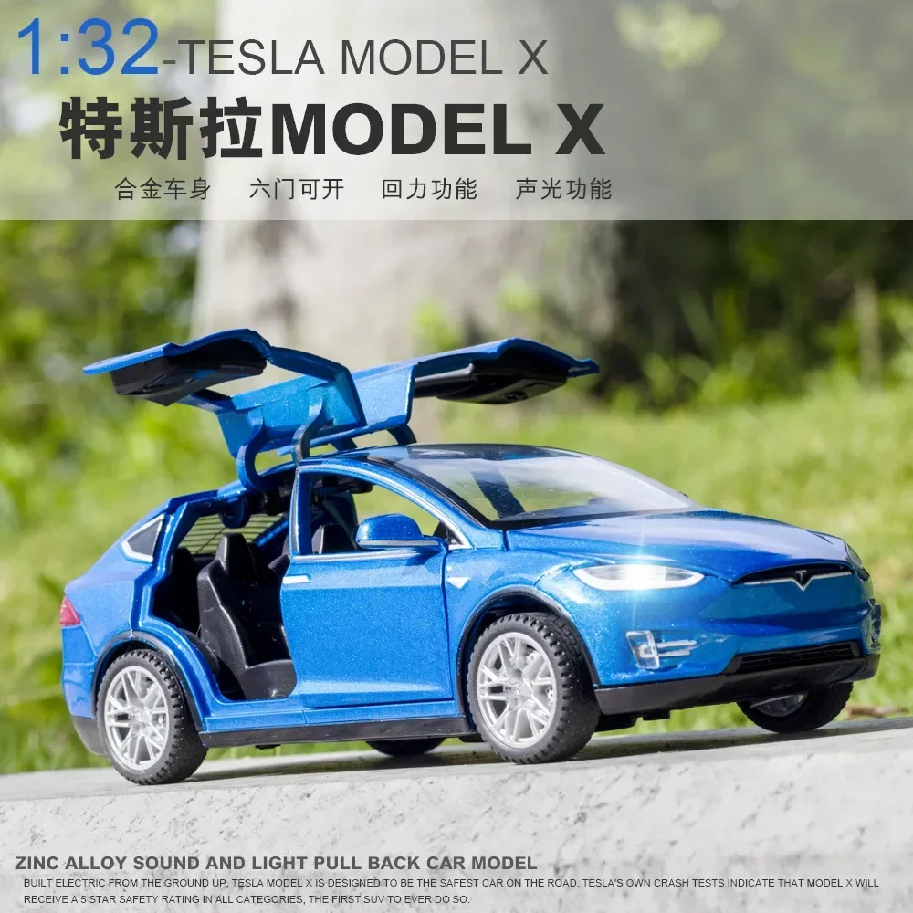 1:32 Tesla MODEL X odlew ze stopu zabawkowy Model samochód dźwięk i światło ściągać tylna metalowa kolekcja symulacji samochodu zabawki chłopcy A311