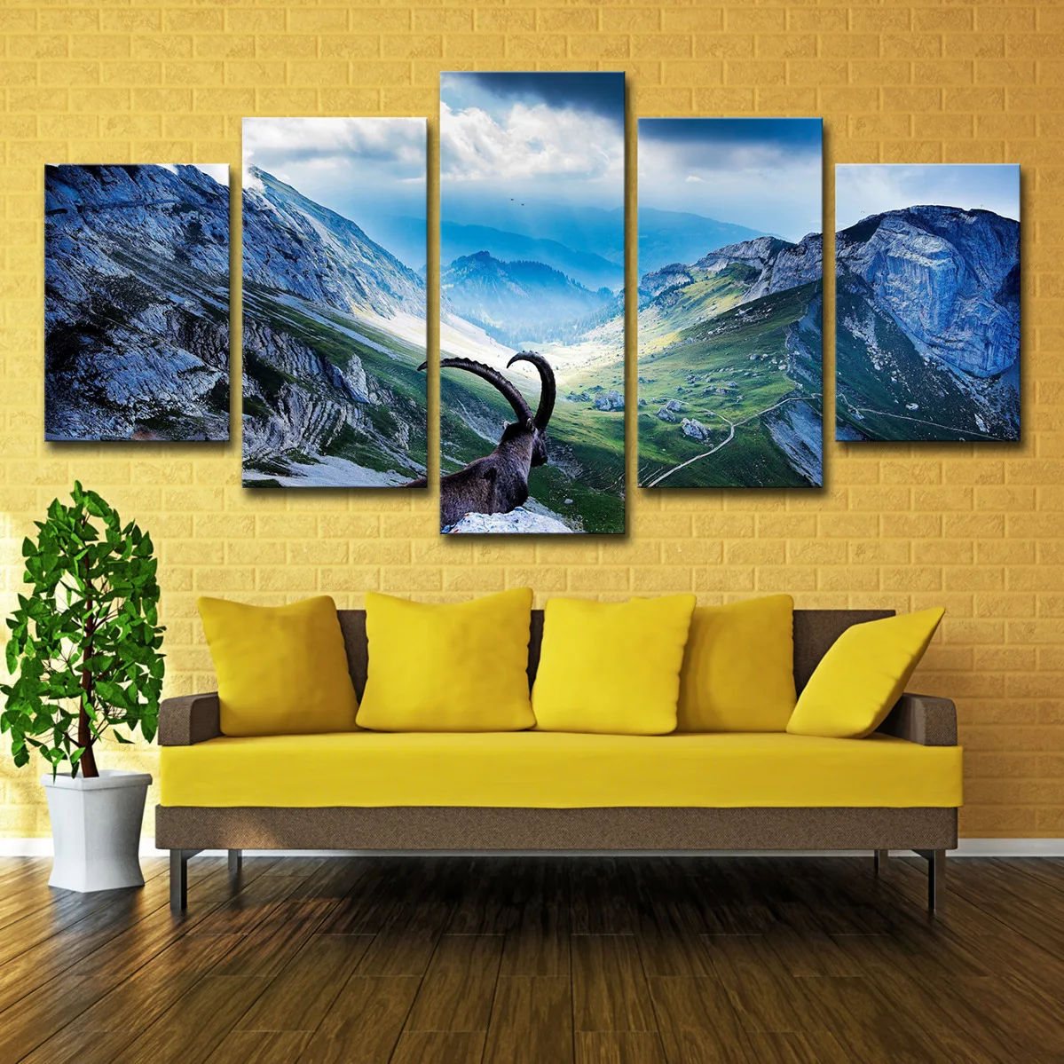 5 Panel Animal Antelope Mount Pilatus HD Pictures Canvas Painting Snow Mountain Posters and Prints for Living Room Decor Unframe