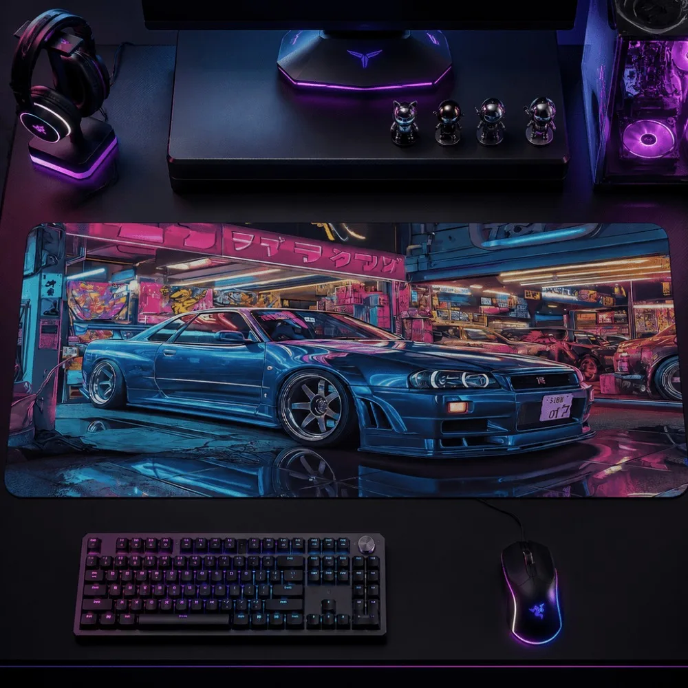 Neon Street Car Print, a minimalist and original desk pad suitable for gamers and office users. Made of silica mud, with unsewn
