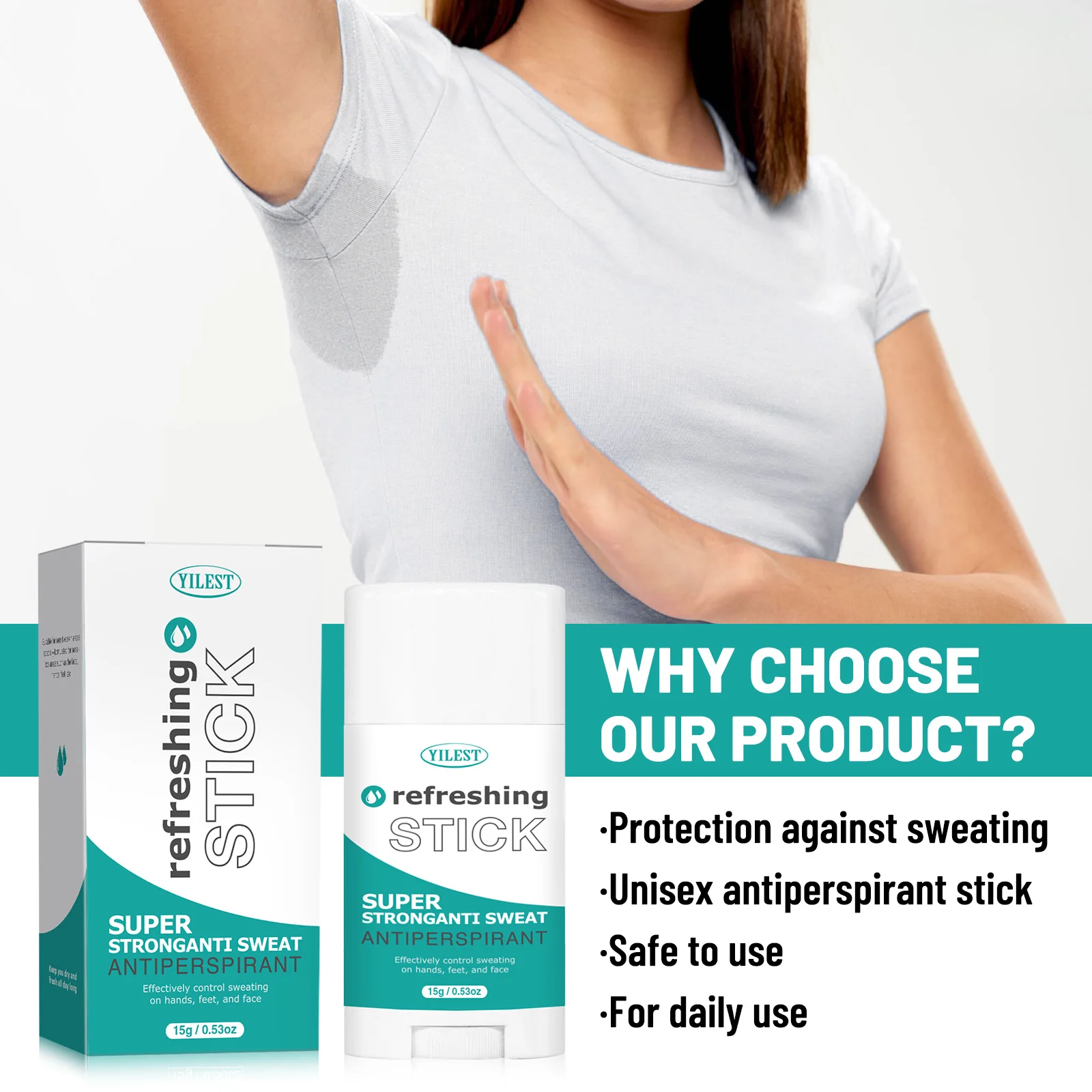 สติ๊กระงับกลิ่นกายสูตรเข้มข้นพิเศษ 15 กรัม ให้ความแห้งสบายตลอดวันสำหรับมือ เท้า และใบหน้า ป้องกันคราบเหงื่อ สูตรปลอดภัยและสดชื่น