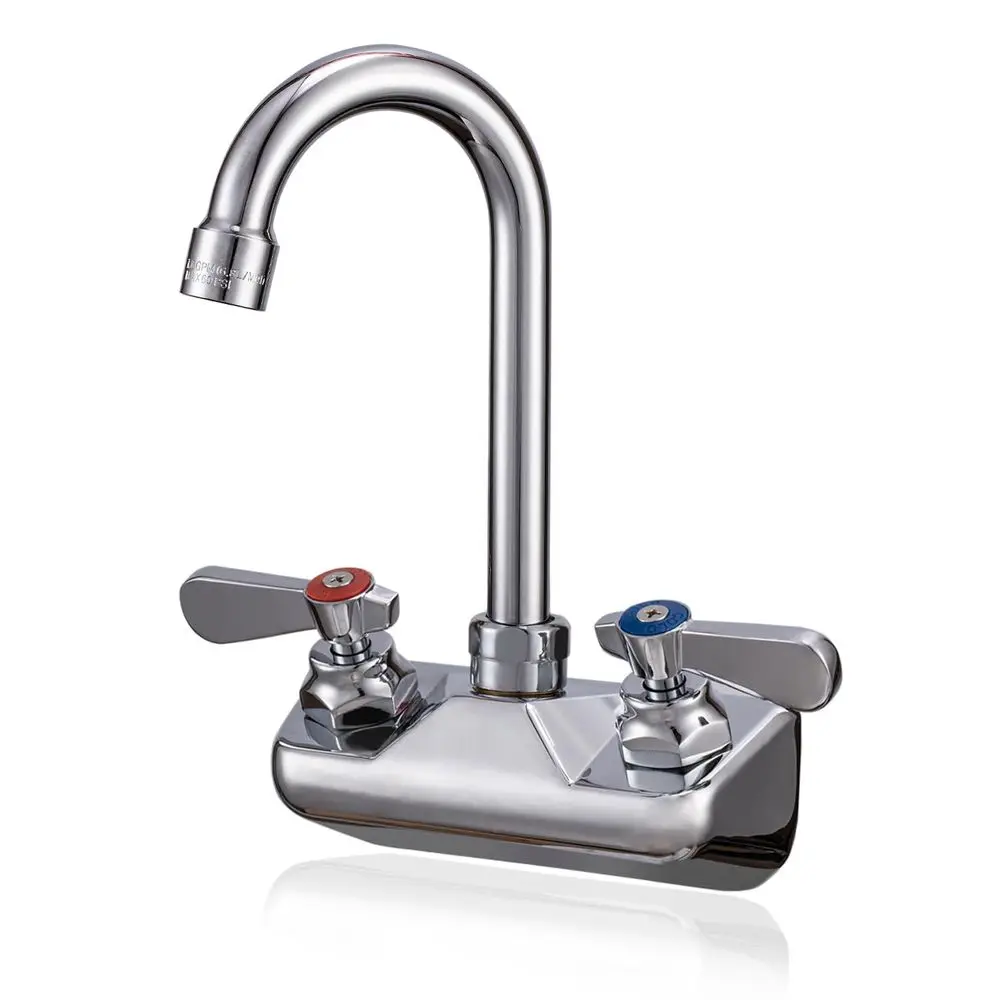 

Sink Faucet Wall Mount 4 Center Hand Sink Faucet 31 2 Gooseneck Spout, Dual Lever Handles for Commercial Kitchen, Laundry Utilit