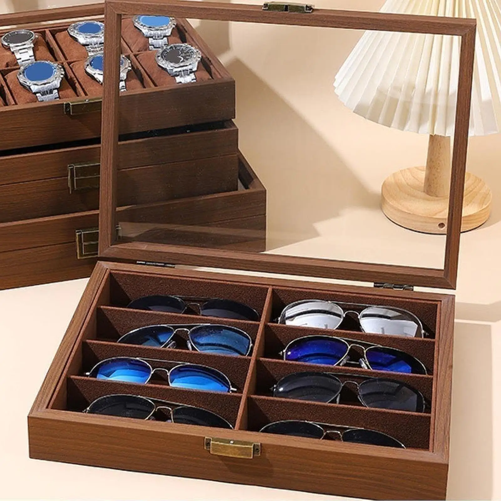 

8 Grids Sunglasses Storage Box Dustproof Home Gadget Clear Cover Home Holder