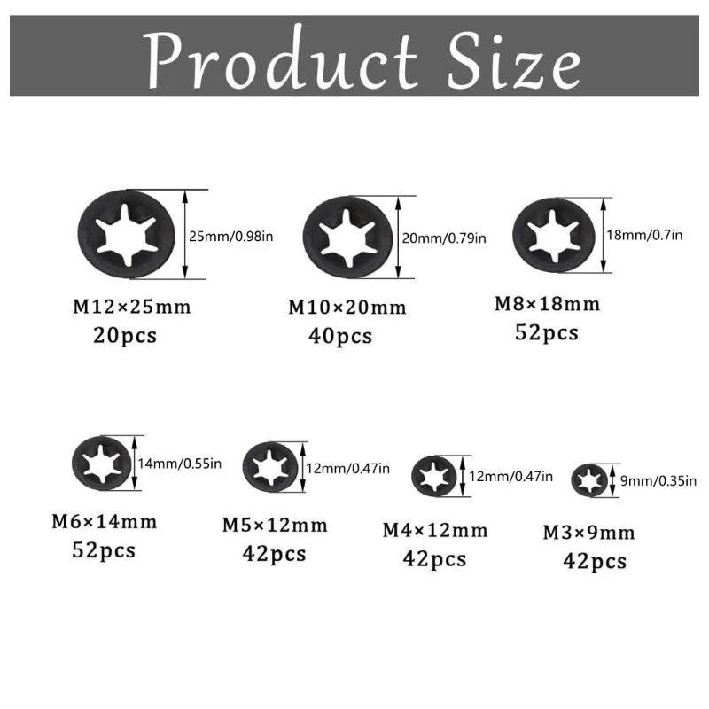 A2UD 340Pcs Circlips Washers Clamping Washers Assortment Clamping Rings Inner Teeth Quick Release Retaining Rings