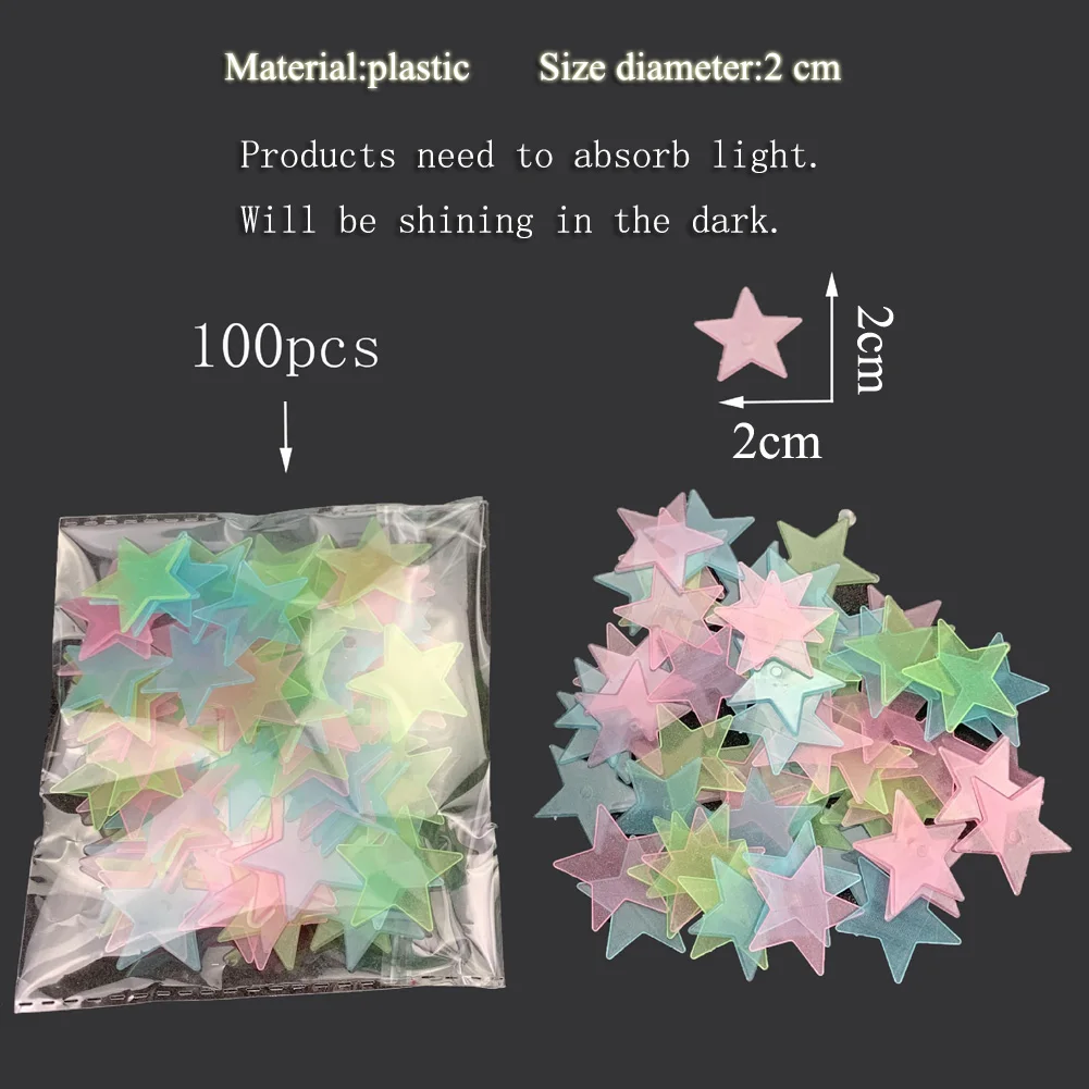 100Pcs Multicolored Little Stars Luminous Wall Stickers Kids Room Decoration Glow In The Dark Decals DIY Star Home Decor Paster