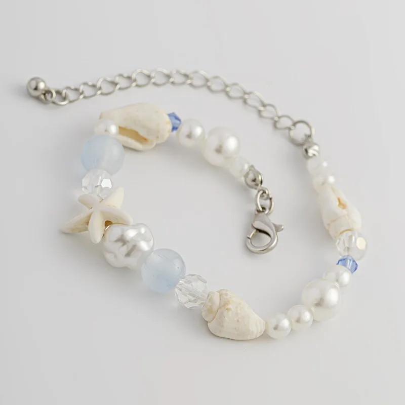 Fashionable Ocean Style Shell Starfish Crystal Beaded Bracelet Women\'s Beach Vacation Pearl Bracelet Bracelet