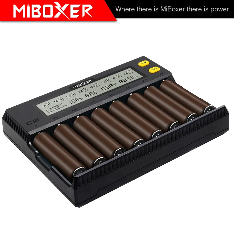 MiBOXER-cargador de batería inteligente C8, dispositivo con 8 ranuras, salida Total de 4A, para IMR16340 18650 10440 AA AAA 14500 26650 y USB, nuevo