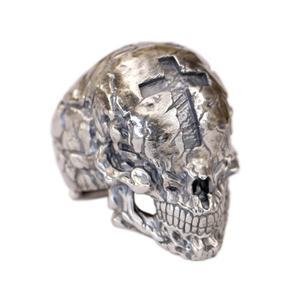 

Кольцо из стерлингового серебра 925 пробы с огромным крестом и черепом в стиле панк TK422, открытый размер США 8 ~ 15