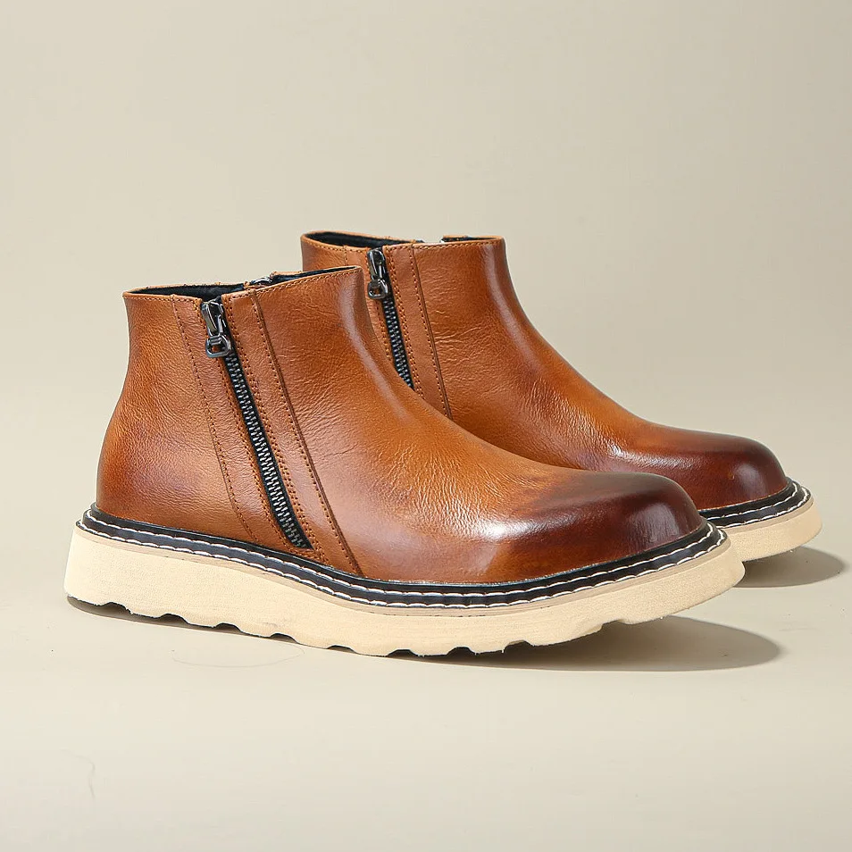 

New Handmade High Quality Men Ankle Boots Vintage British Casual Business Cow Leather Chelsea Boots Tooling Shoes Fashion