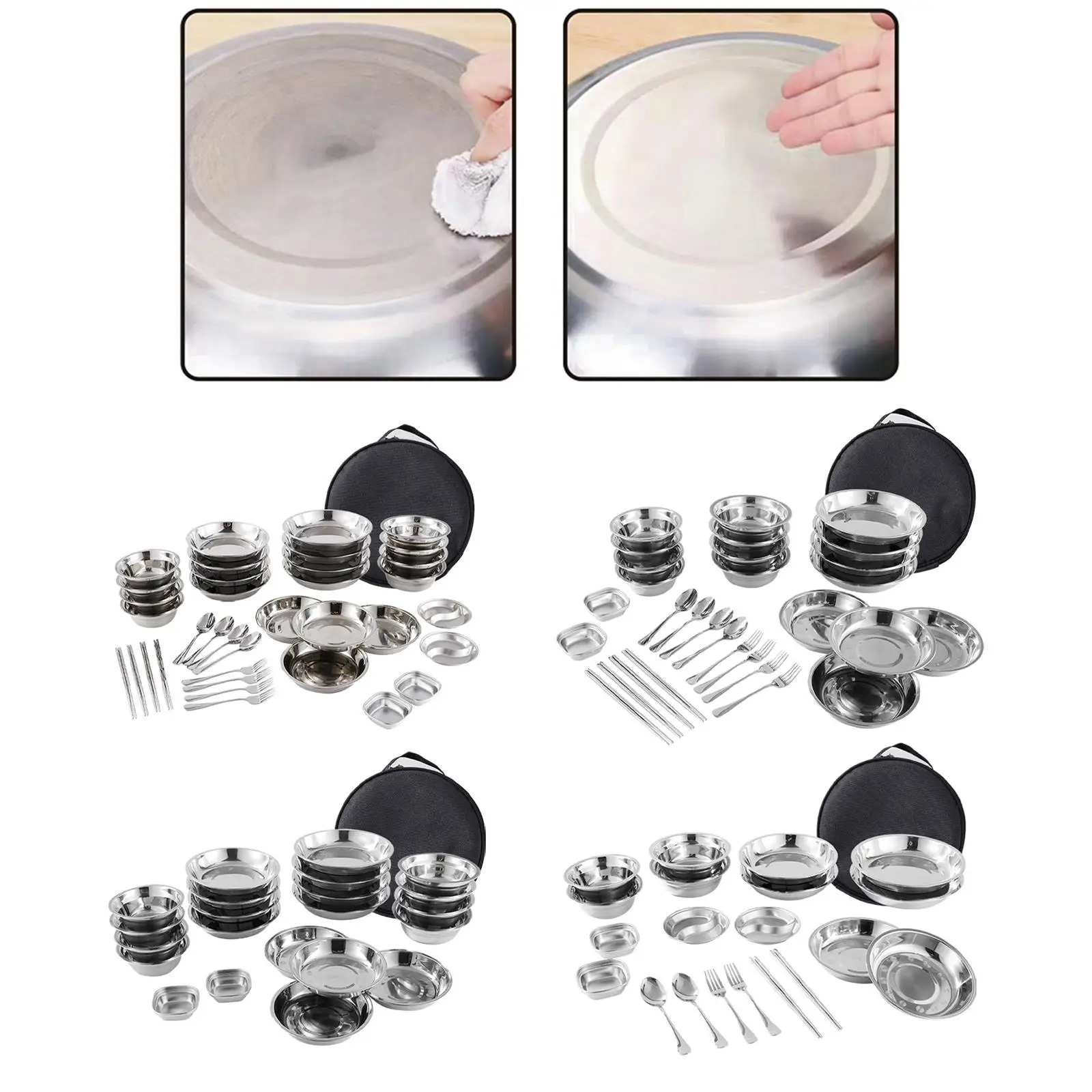 

Stainless Steel Plates and Bowls Camping Set with Storage Bag Camping Mess Set