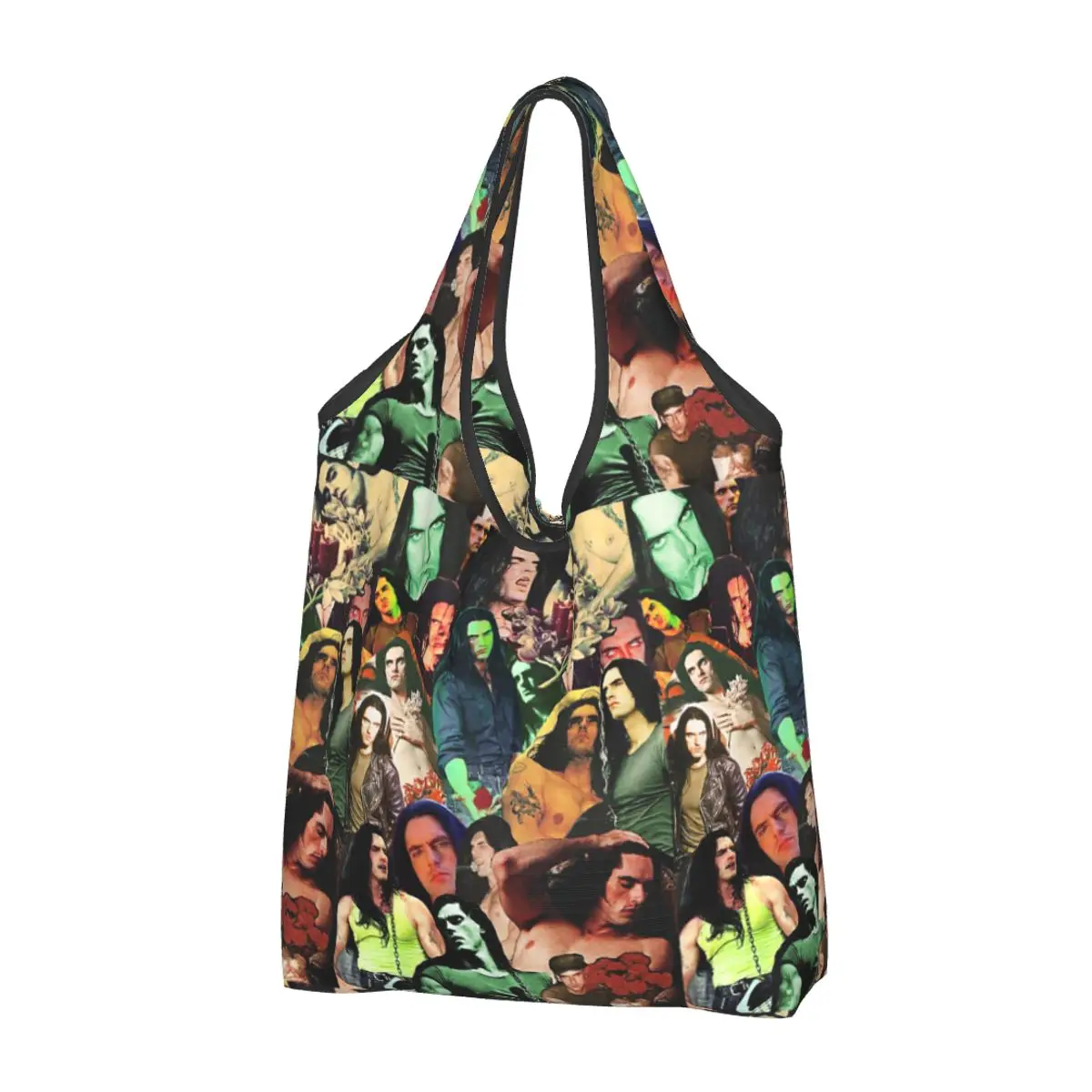 Large Reusable Type O Negative Peter Steele Dark Goth Collage Grocery Bags Recycle Foldable Shopping Bag Washable Lightweight