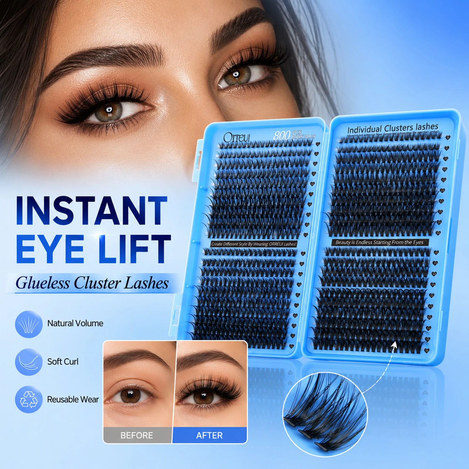 800 Stück Cluster-Wimpern-Set 30D 40D 50D 60D 8-16mm Gemischte Längen DIY Einzelwimpernverlängerungen Weiche Volumen-Wimpern – Detail 2