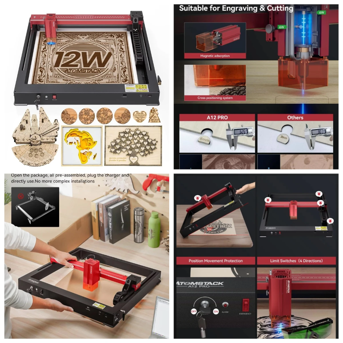 

A12 X12 PRO 50W Portable Mini Engraving Cutting 12W CNC DIY Wood Glass Printer Engraver Machine for Metal