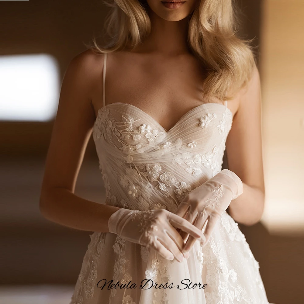 Charming A-Line Tulle Wedding Dress Handmade Flowers Vestido De Novia Customized Spaghetti Straps Zipper Back Robe de mariée