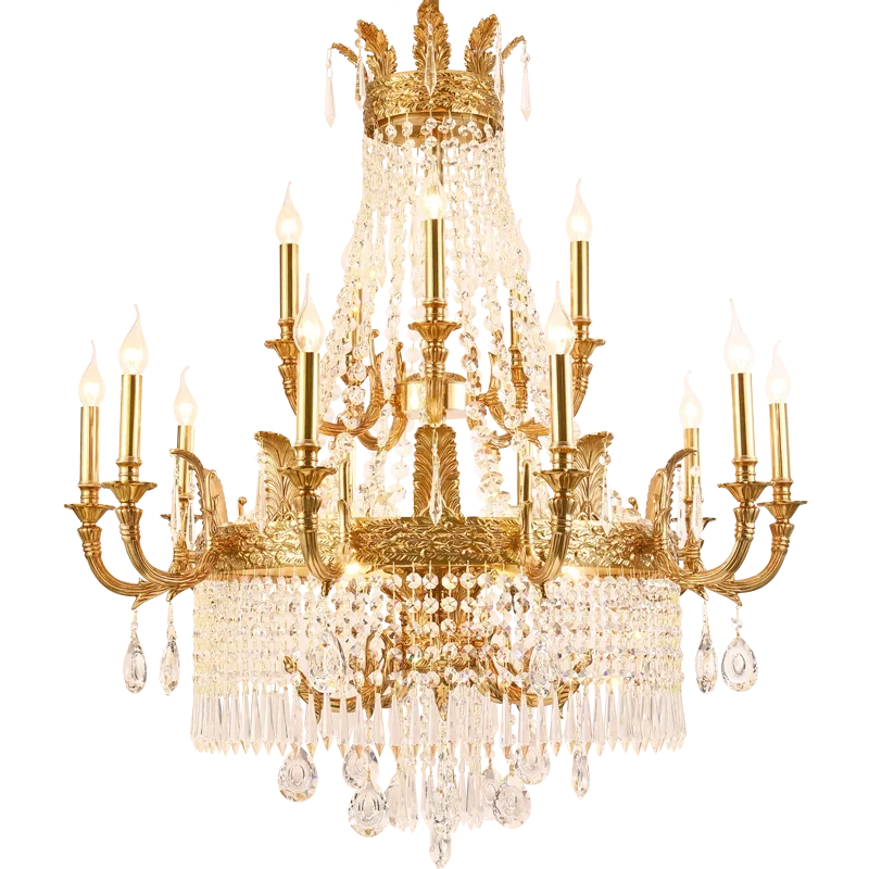 European Rococo 20 Lights Luxury Brass Lamp Home Decore Hanging  Hotel Spiral Cake Chandelier Stand