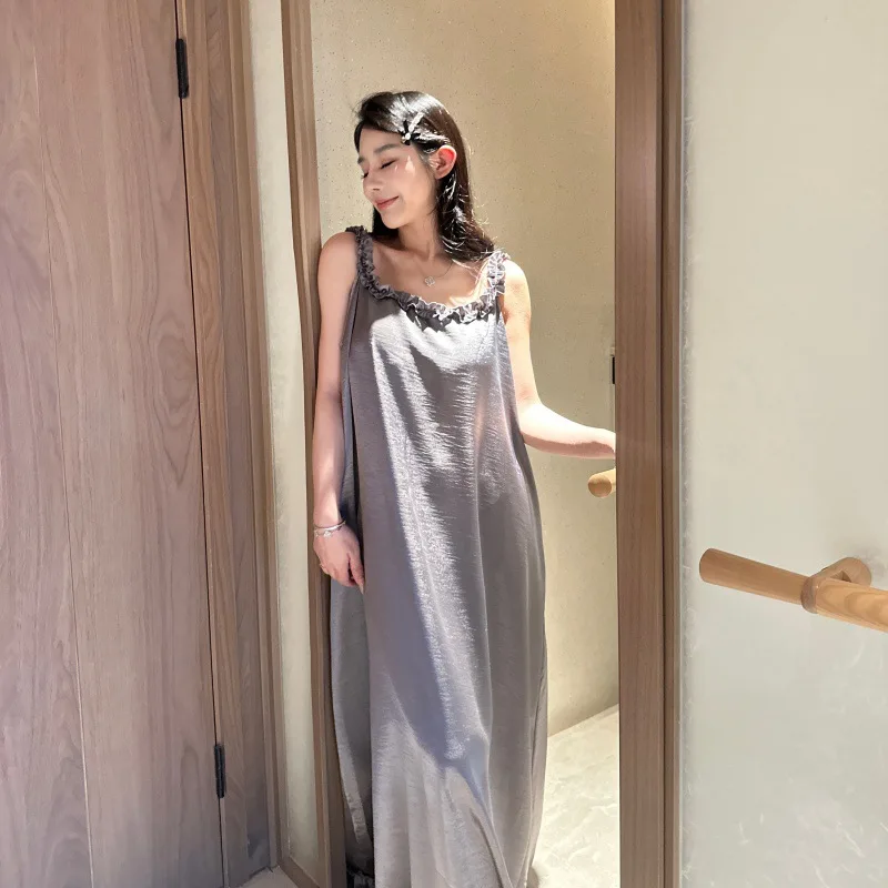 Spring New Pajamas Ice Silk Sweet Lace Design Girly Atmosphere Nightdress