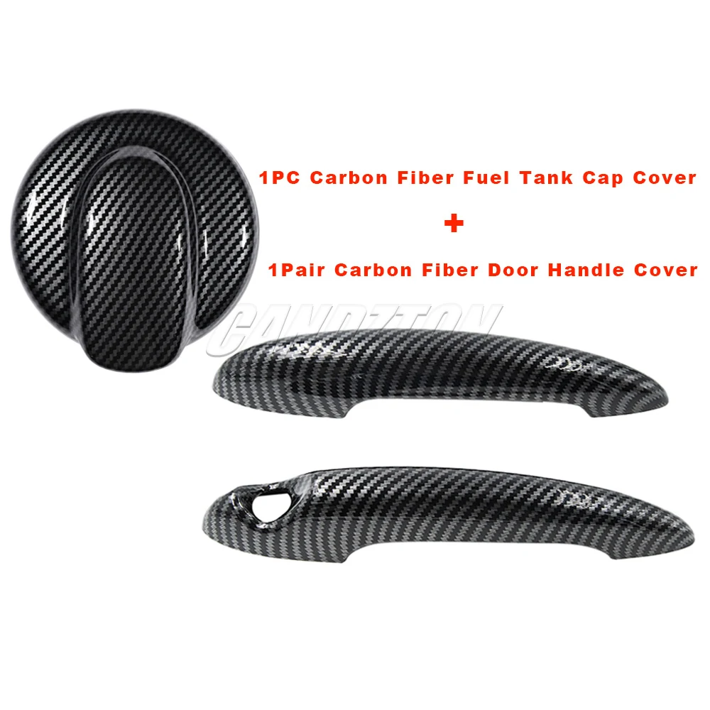 2PCS Black Or Carbon Fiber Door Handle Cover For MINI Cooper S R50 R53 R56 & 1PC Fuel Tank Cap Cover For BMW Mini Gen 2 R56