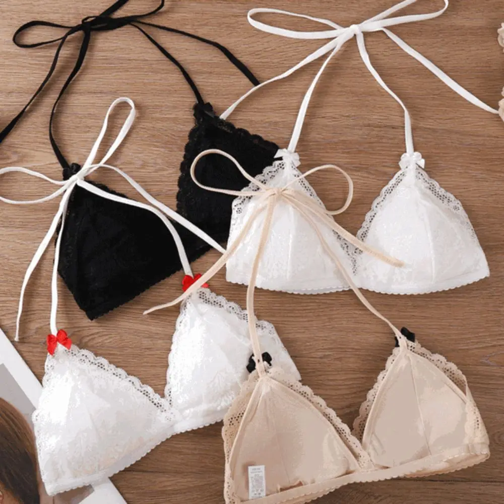 ファッションホルターレースアップワイヤレスディープ V ブラジャー耐衝撃性抗たるみレースプッシュアップブラジャーメッシュ薄い下着女性ギフト