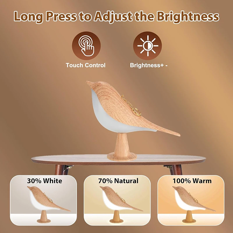 Wooden Bird Night Light Touch Control Modern Simple Magpie LED Bedside Lamp Small Cordless Bedroom Table Reading Lamp Home Decor