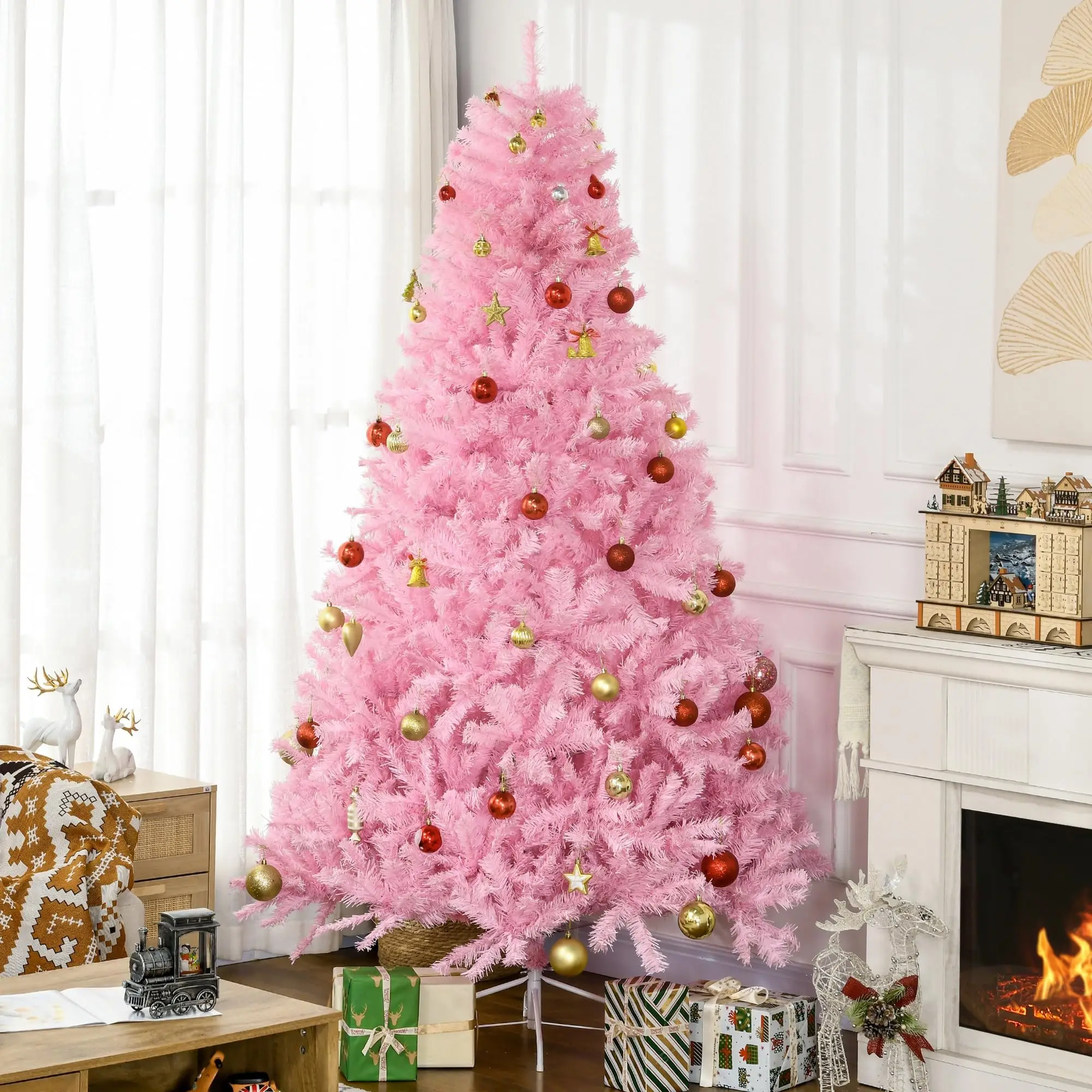 7ft Tall Artificial Christmas Tree 1288 Branches Auto Open Pink