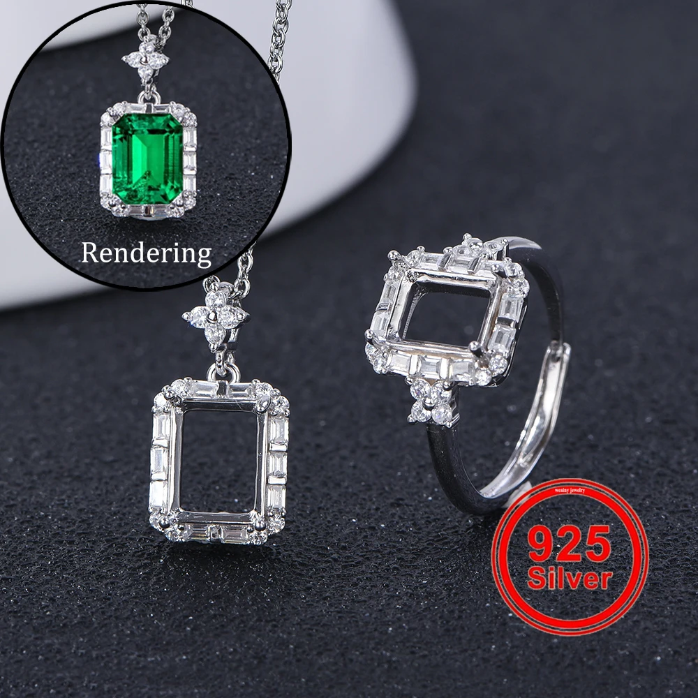 

6*8-7*9mm Size Minimalist Square Ring Pendant Setting, S925 Sterling Silver Material, Suitable for Handmade DIY Women's Jewelry