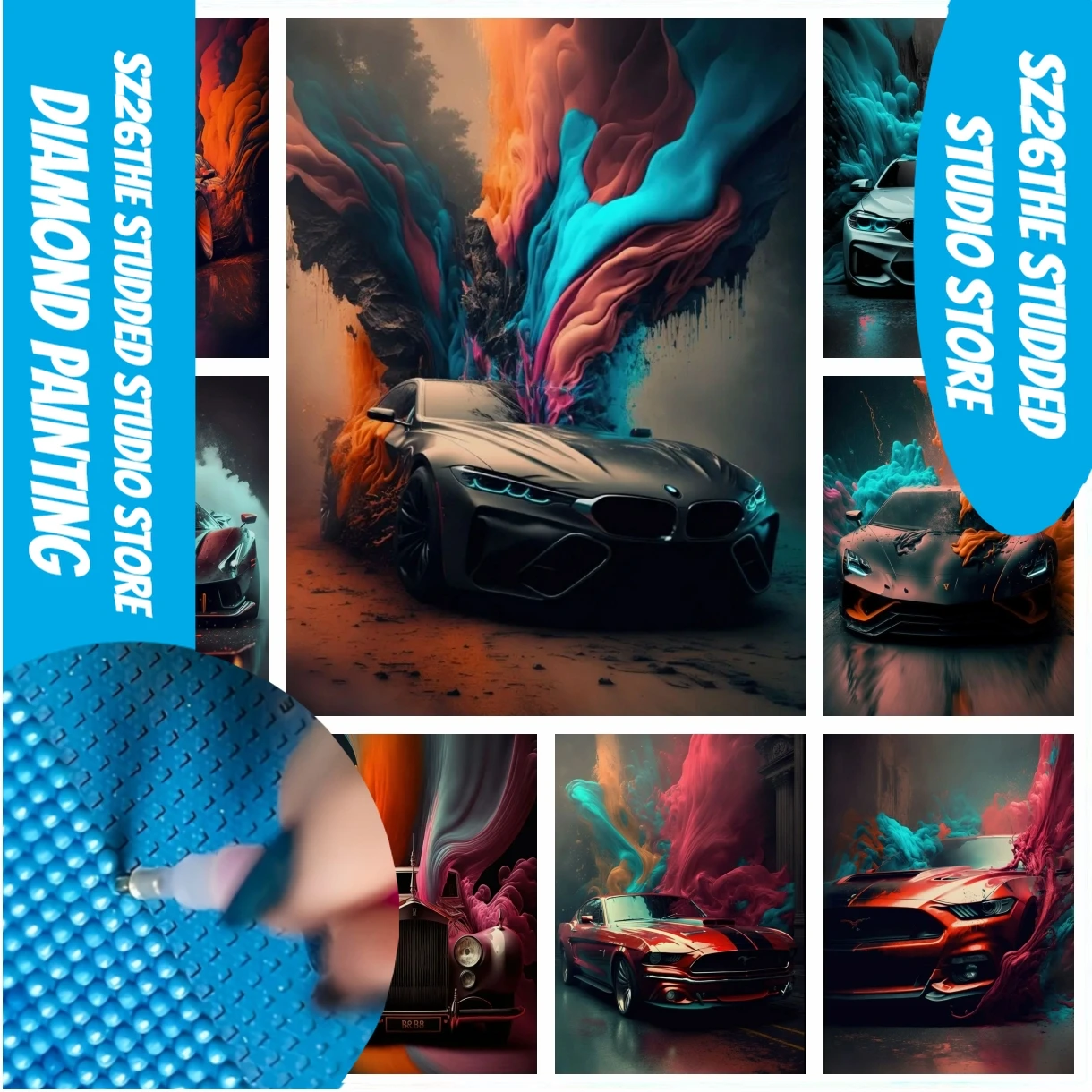 

Sz26The Studded Diamond Painting Classic Colorful Modern Futuristic Cars Cool Supercar 5D Full Drills Mosaic Room Boys Home Deco