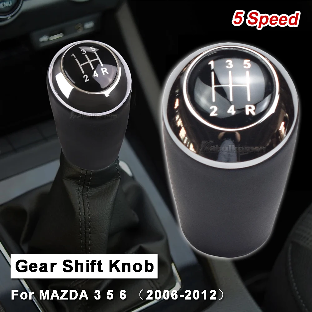 For MAZDA 3 BK BL 2006 2007 2008 2009 2010 2011 2012 Black Silver 5/6 Speed Gear Shift Knob With Leather Gaiter Boot Case Collar