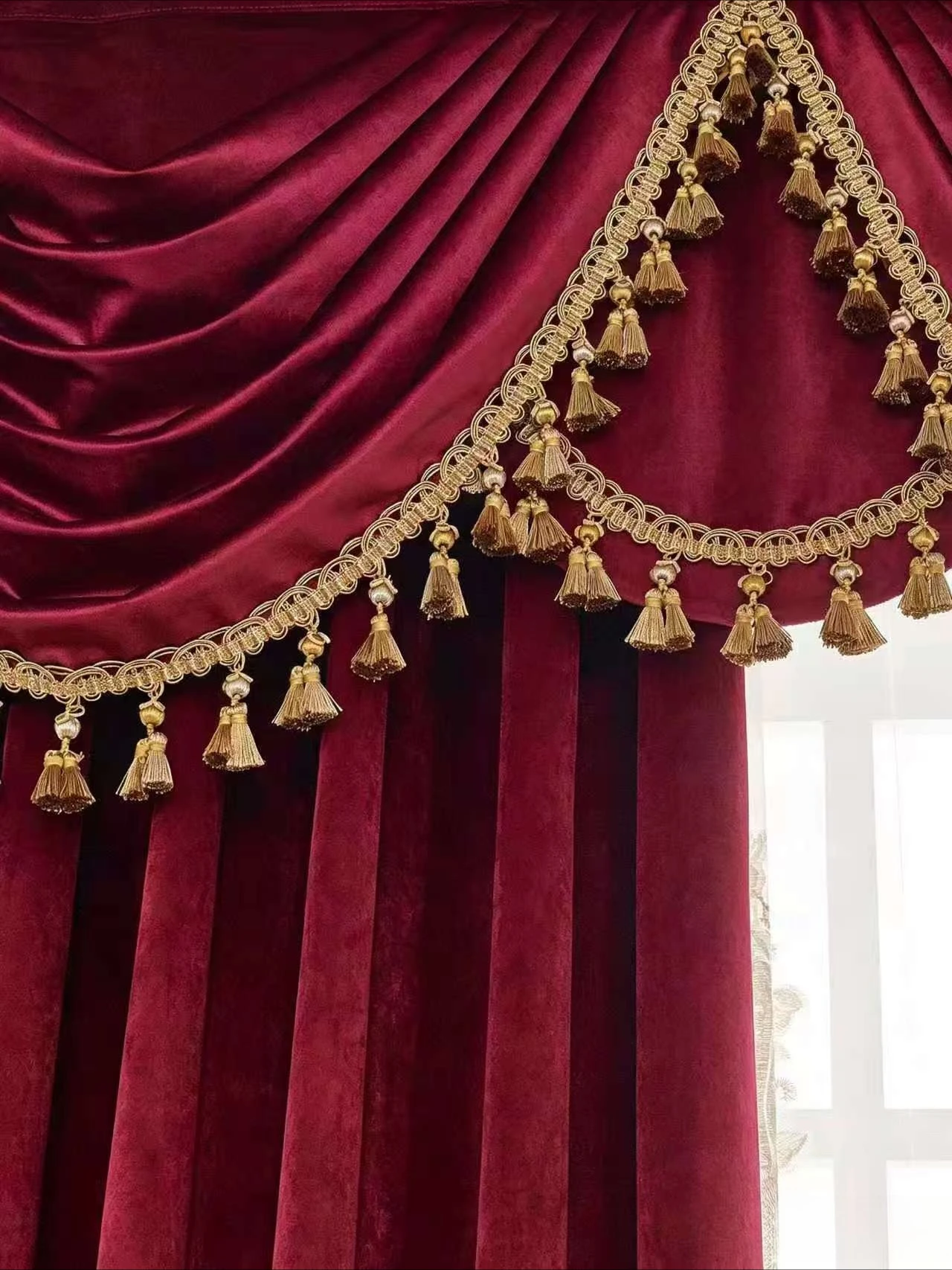 Custom Size European Velvet Curtains Burgundy Custom Curtains for Living Room and Bedroom Retro Style Velvet Luxury Blackout