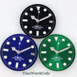 29mm Sunburst Finish Watch Dial Face Watches Hands Fit NH35 NH36 NH38 Movement Green Luminous Date Window Accessories