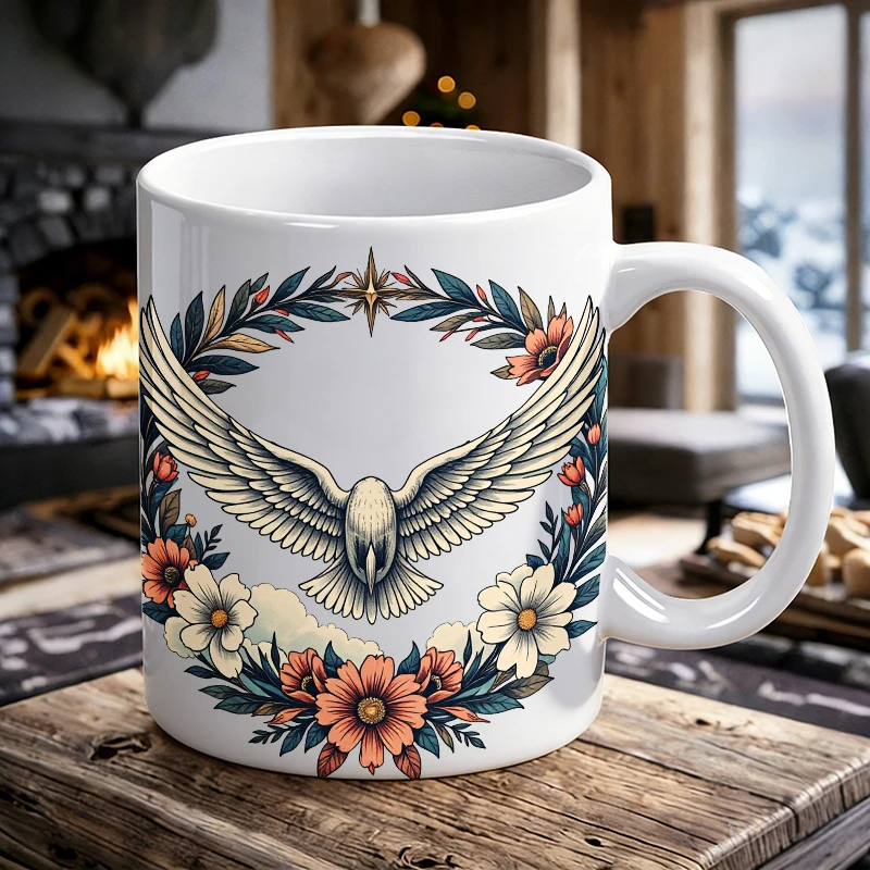 

Vintage Floral Eagle Wing Ceramic Mug, Coffee Cup, Milk Cup, Office Tea Cup, Drinking Cup, Gift for Friends, Fade-Resistant