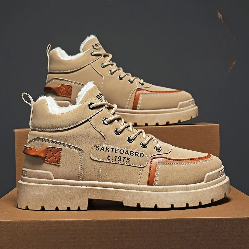 

Snow Boots Thickened Fleece Lined Comfortable Men's Winter Anti Slip High Top Casual Vintage Outdoor Hiking Workwear Boots