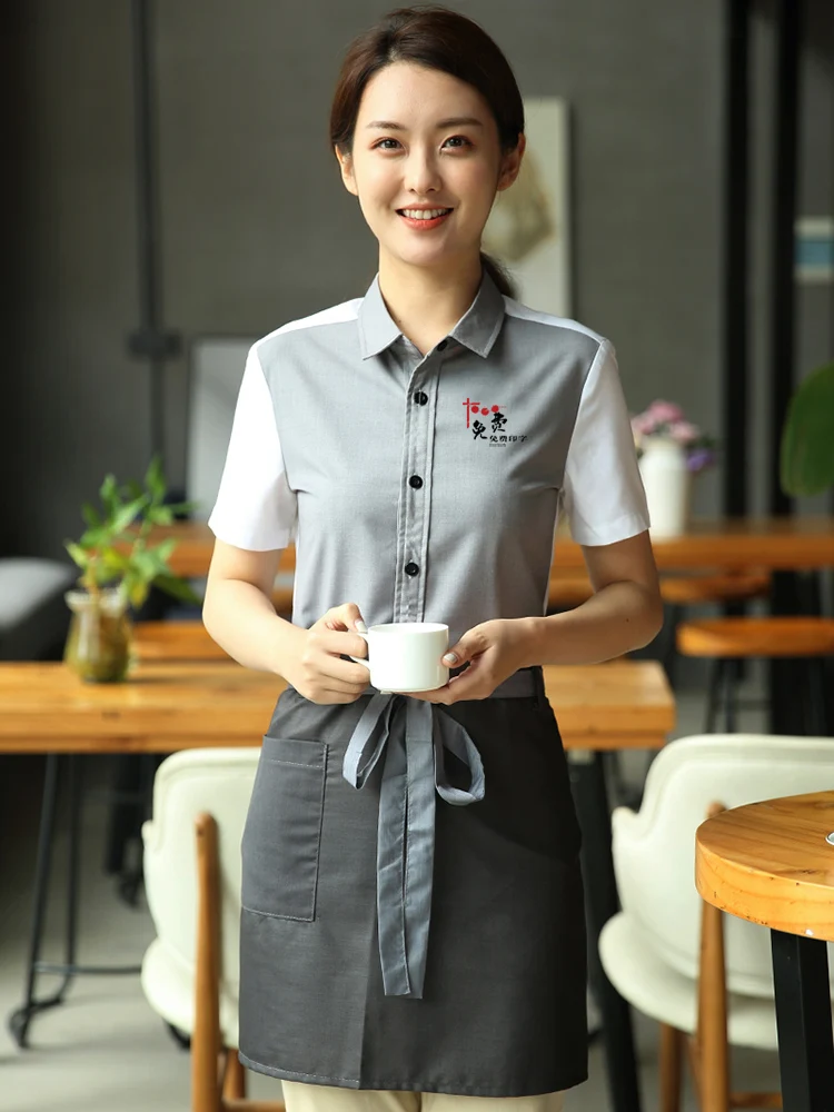 新しいホテルのウェイターの制服コーヒーショップの女性のウェイトレスの制服ケータリングオーバーオール西洋レストランの作業シャツベーキングトップス