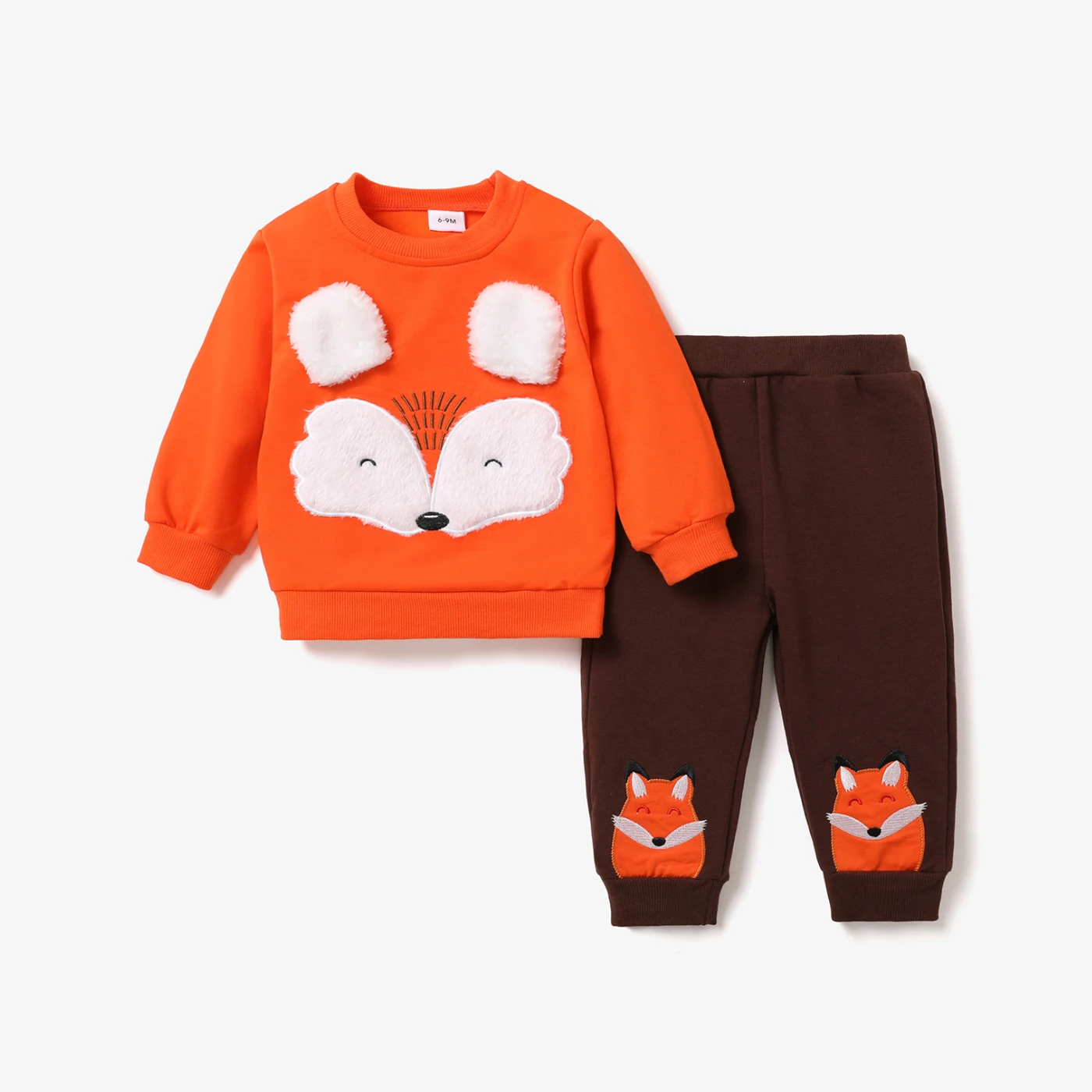 

PatPat 2pcs Baby Boy Cartoon Fox Pattern Orange Long-sleeve Sweatshirt and Trousers Set