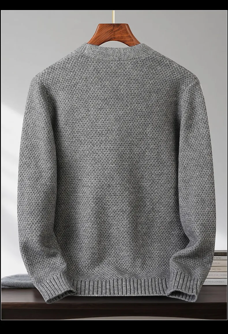 100% cashmere knitted cardigan men's V-neck sweater simple and versatile casual thin coat for young people.