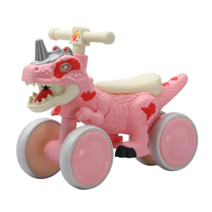 

Dinosaur Balance Bike for 1-3 Year Olds, 4-Wheel No-Pedal Bike for Walker, Ride on Toys for Toddlers with Music and Mist Spray,
