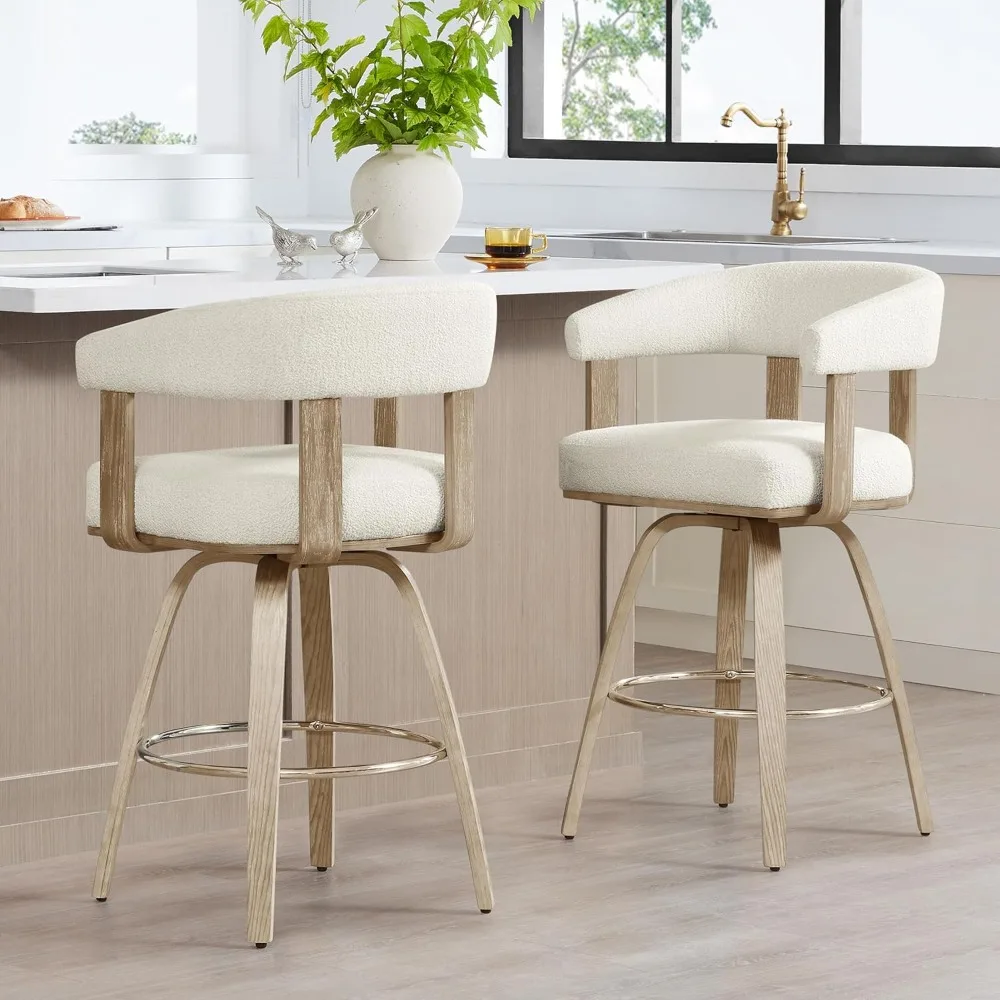 Swivel Counter Height Barstools Set of 2,Upholstered Bar Stools,with Back and Armrest for Kitchen Island Home Bar,27