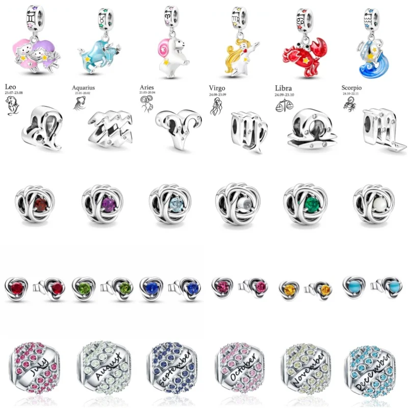 New Constellation Birthstone Eternity Circle Charms Beads Fit Original Pandora Bracelet Women Jewelry 925 Silver plated Pendant