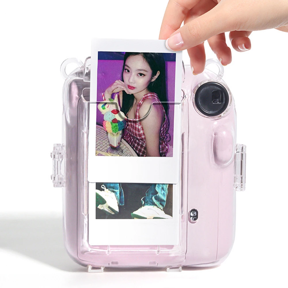 For Fujifilm Instax Mini 12 Transparent Camera Case With Photo Storage Bag Crystal Shell Strap Rope Sticker Sets