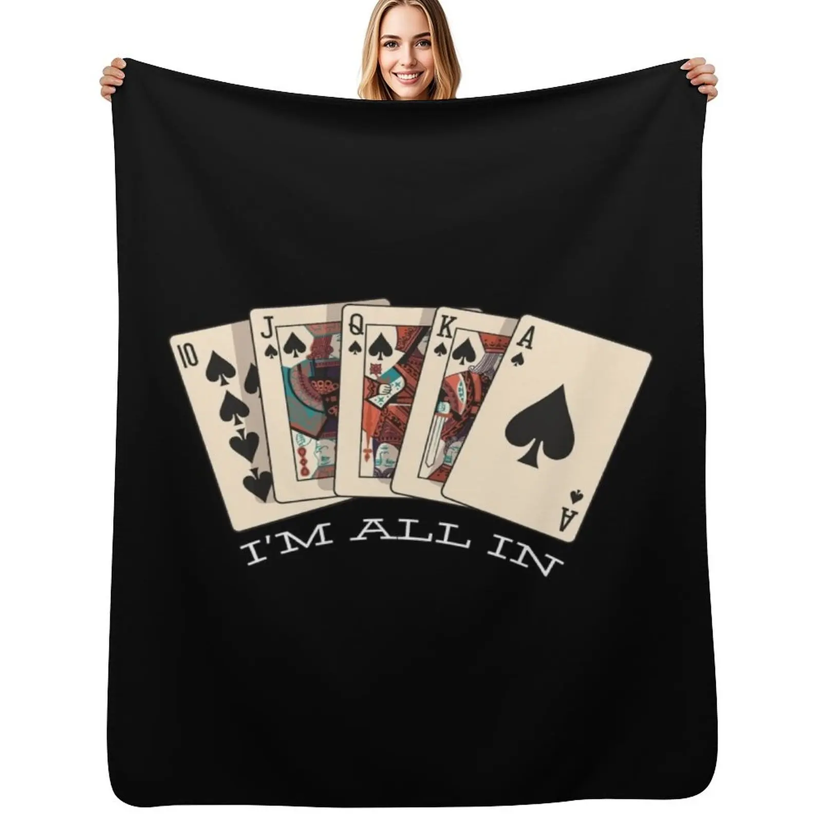 

I'm All In - Royal Flush - Poker Throw Blanket Cozy Napping Blanket Gift for Mom Dad