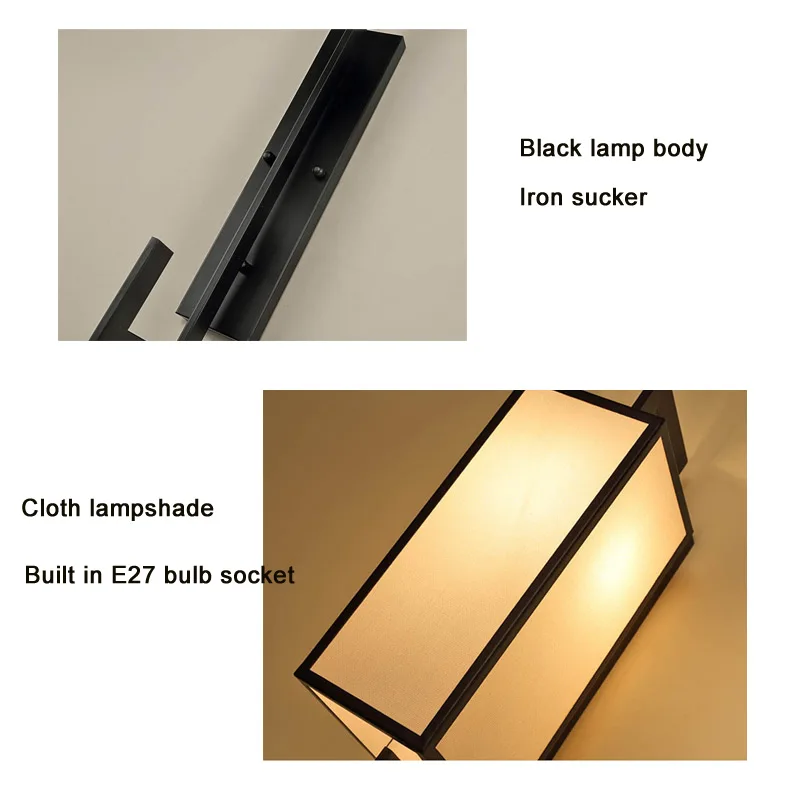 New Chinese Wall Lamp Retro Living Room Bedside Lamp Iron Art Hotel Corridor Project e27 Cloth Light Decorative Wall Sconce