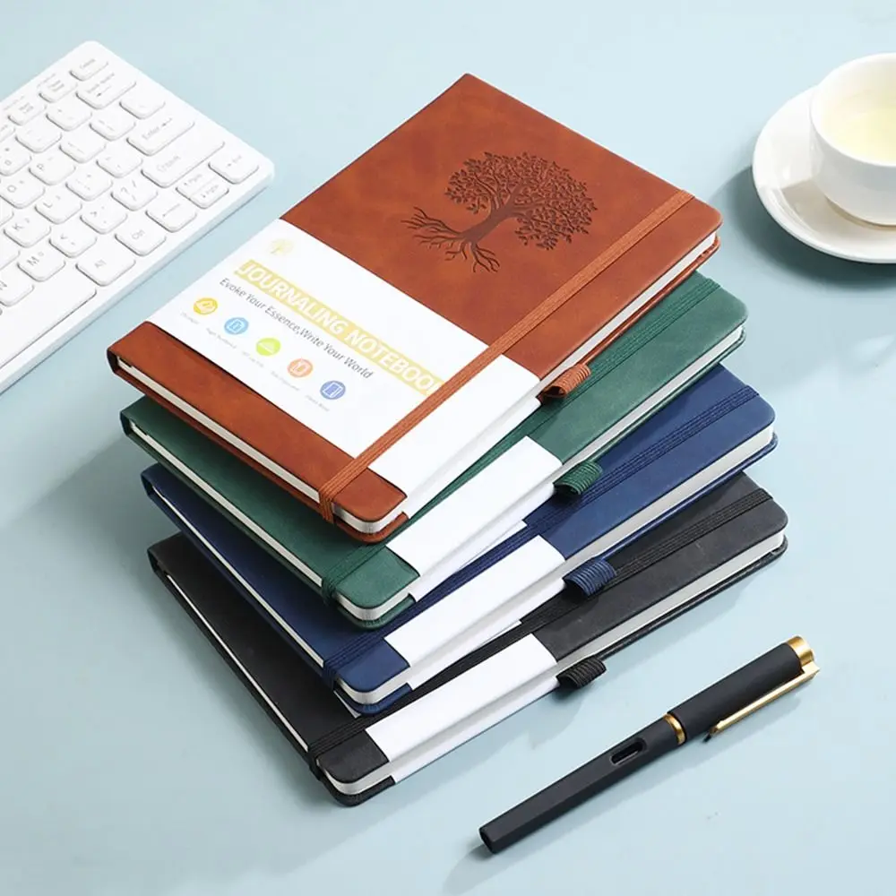 Simple Journal Notebook PU Leather Solid Color A5 Pocket Notepad Soft Cover with Elastic Strap Office Record Book